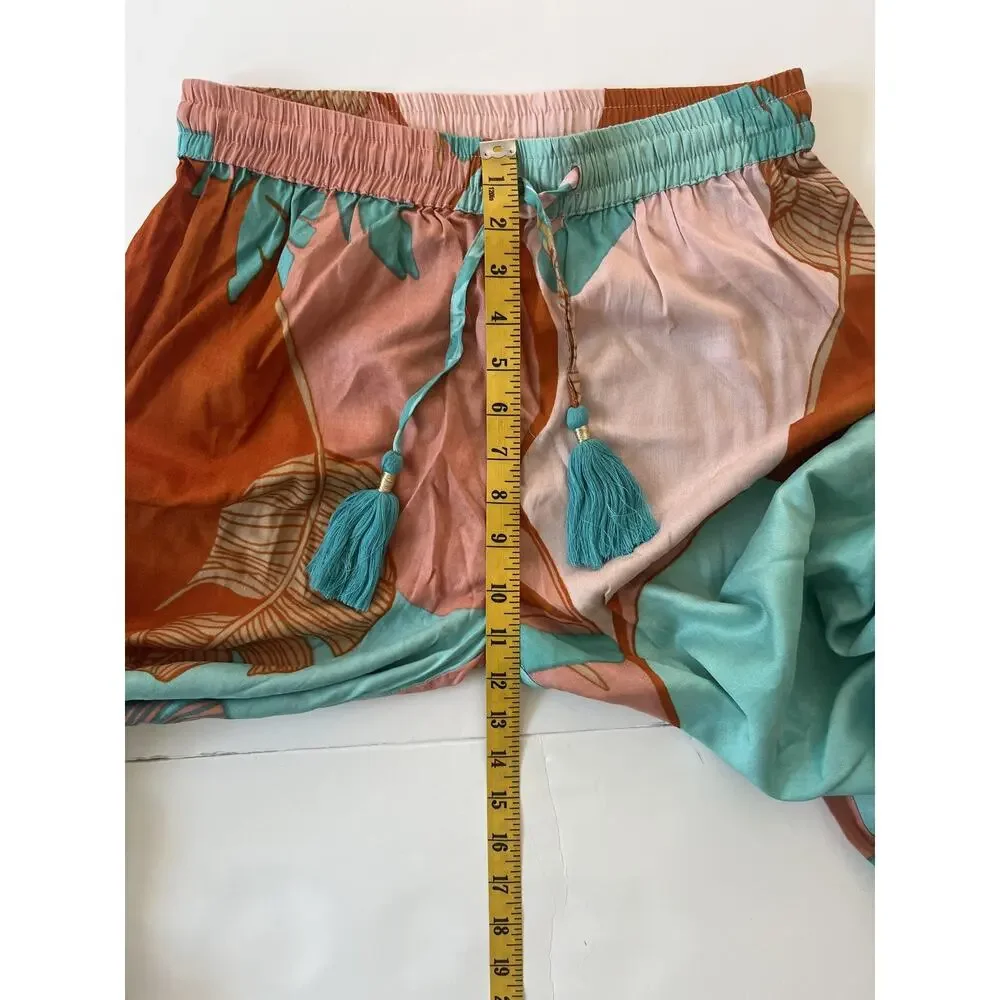 True Destinations Pants Womens M Multicolor Harem Elastic Waist Tassel Tropical - Picture 7 of 8